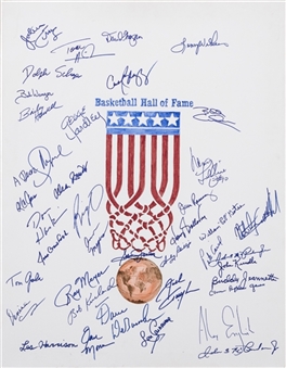 Basketball Hall of Fame Mult-Signed Canvas with 30+ Signatures Including DeBusschere & Wilkens (JSA)